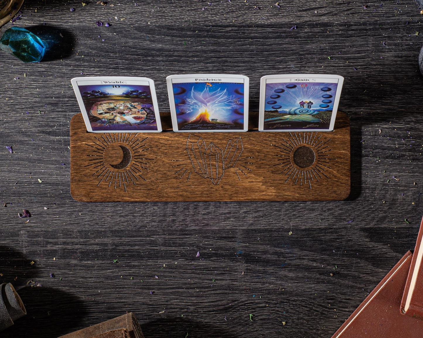 Moon and Sun Tarot Card Holder, Wooden Fortune Telling Stand