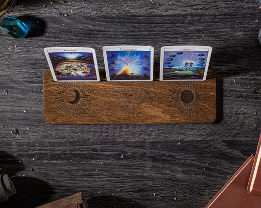 Moon and Sun Tarot Card Holder, Wooden Fortune Telling Stand