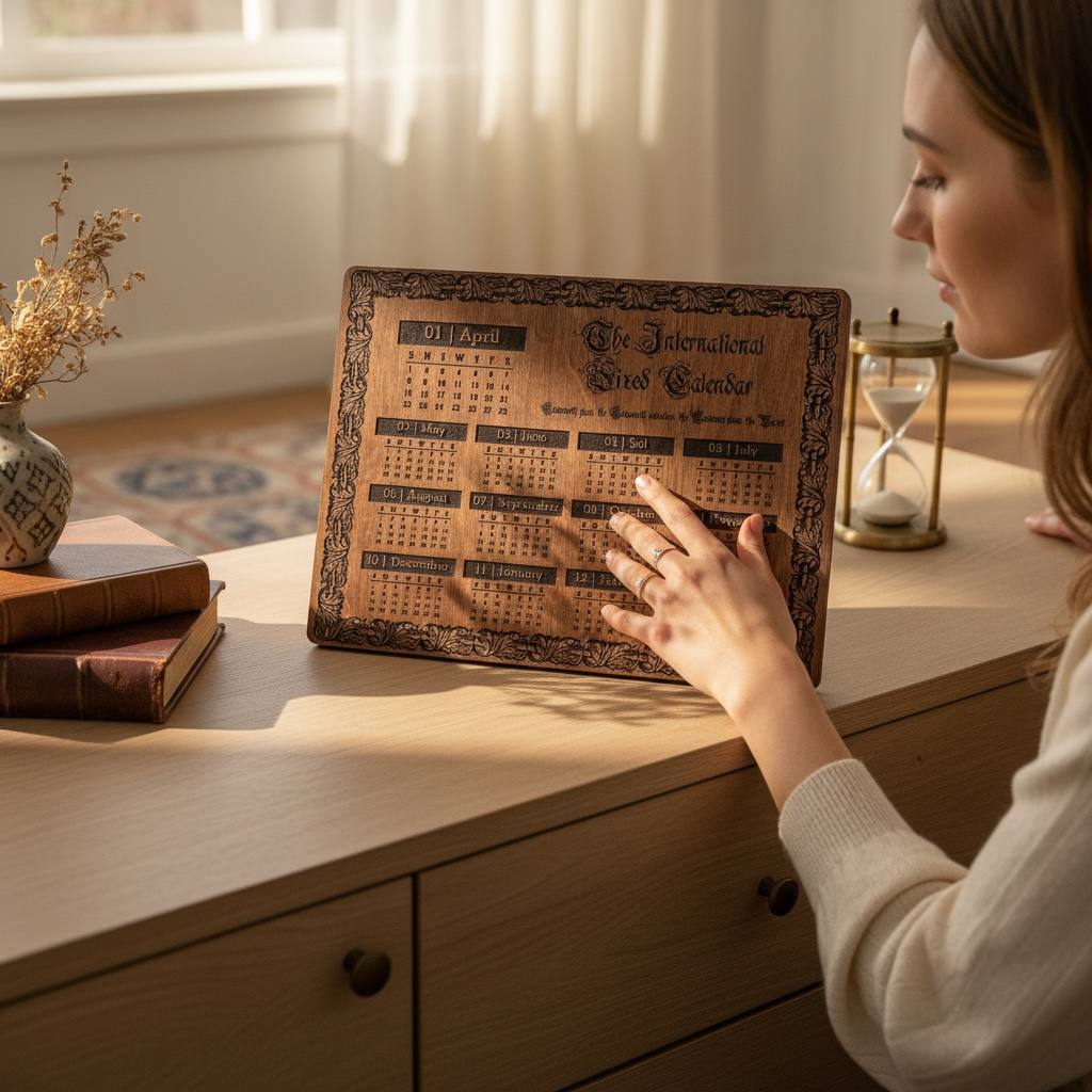 Engraved wooden calendar with personalization