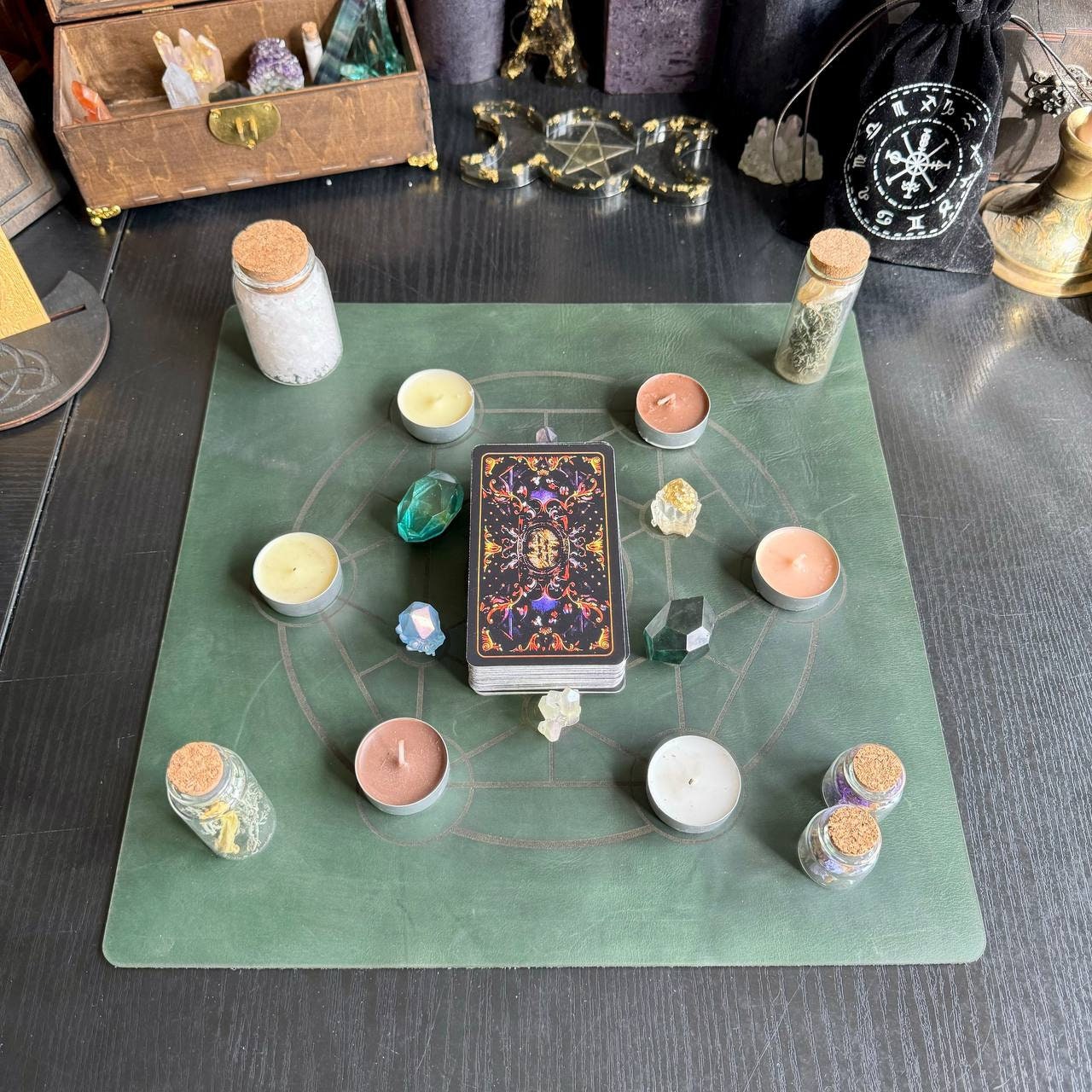 Leather Pendulum Mat with Metatron Zodiac Circle