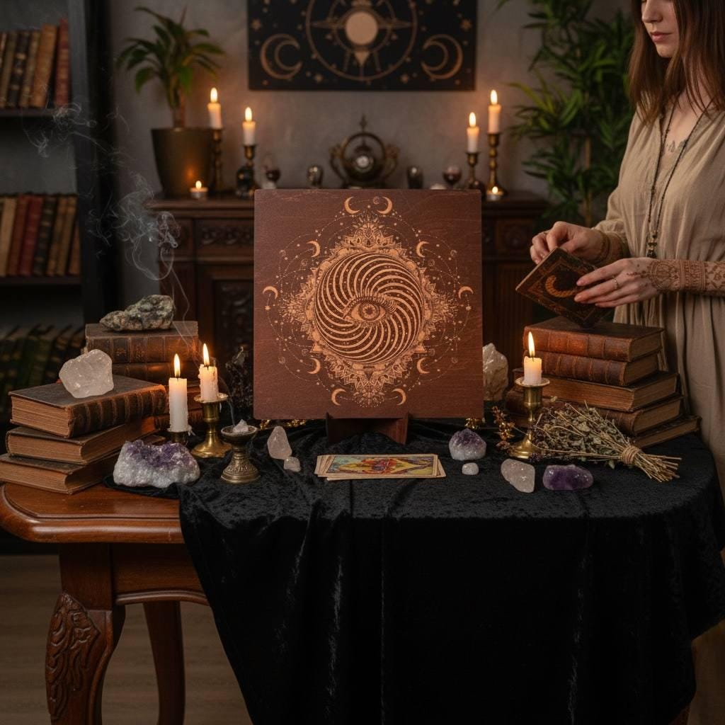 All Seeing Eye Wooden Wall Art, Engraved Occult Decor