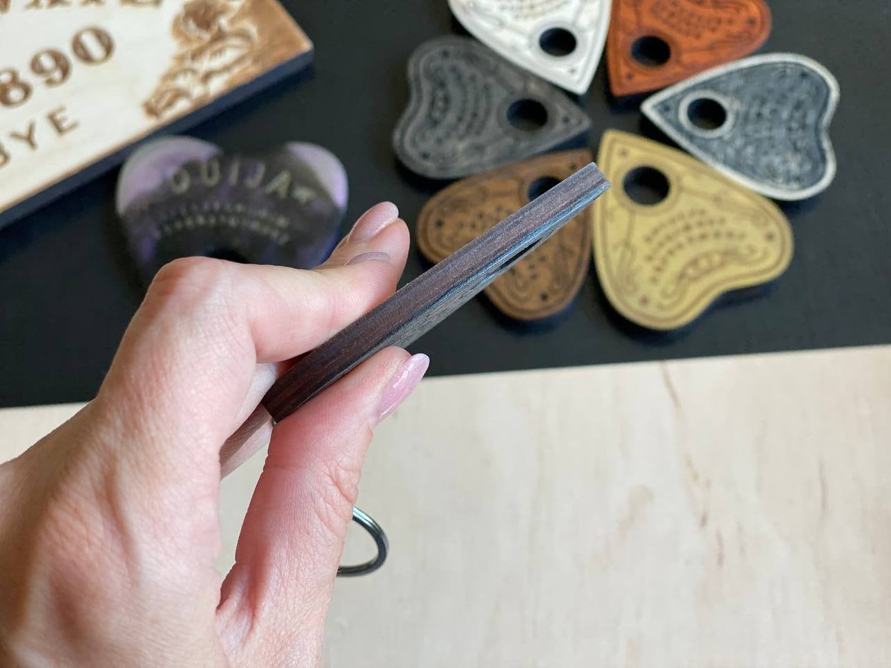 Wooden Planchette Keychain: Ouija Board Talking Board Accessory
