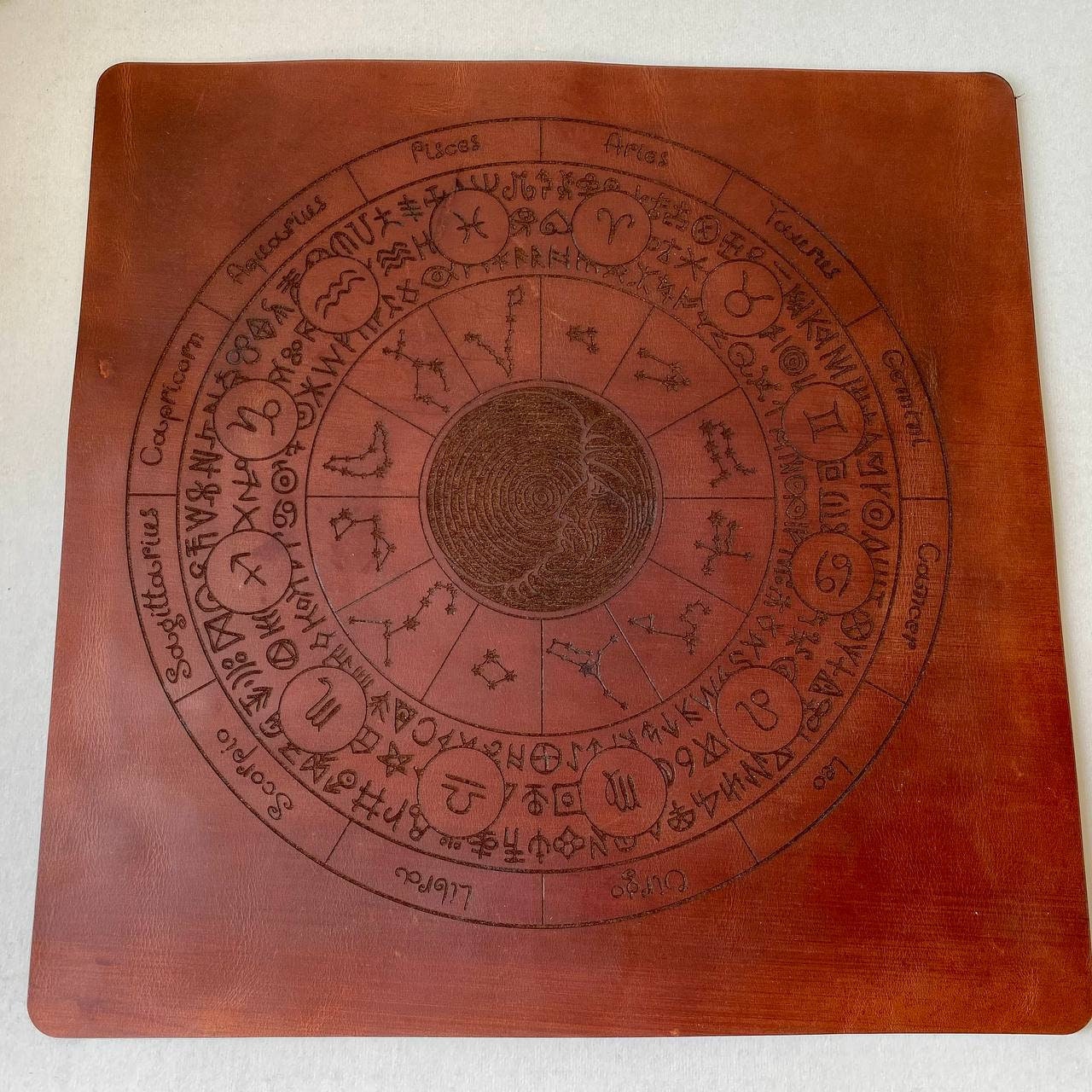 Leather Rune Casting Mat with Zodiac Circle