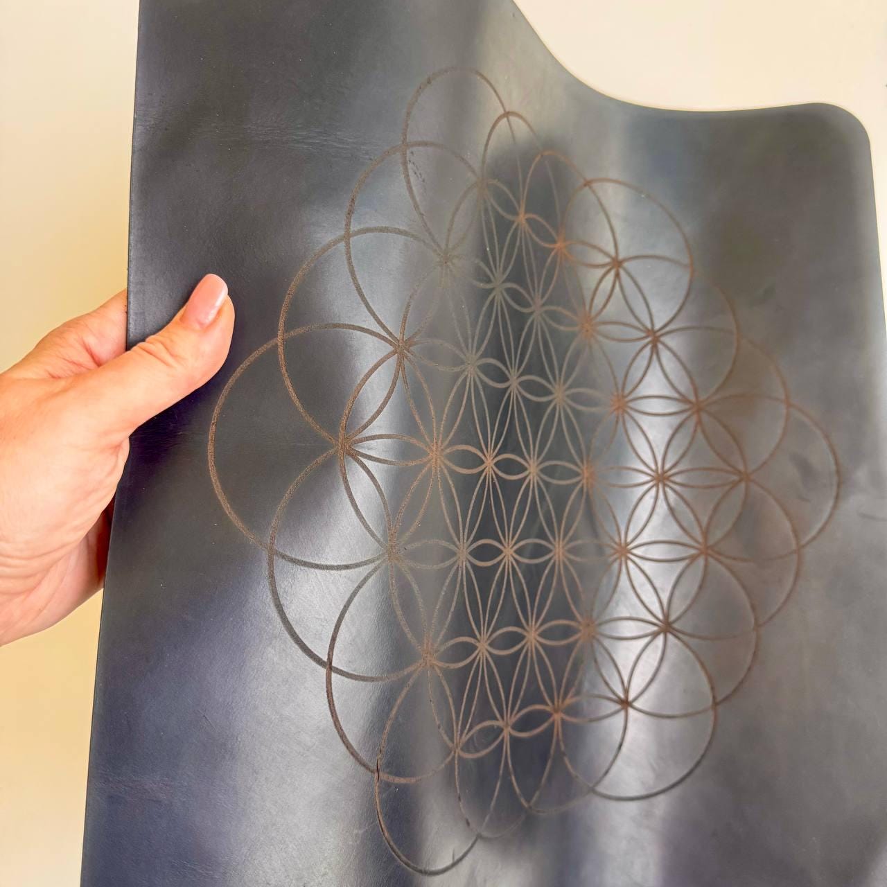 Engraved Leather Flower of Life Divination Mat