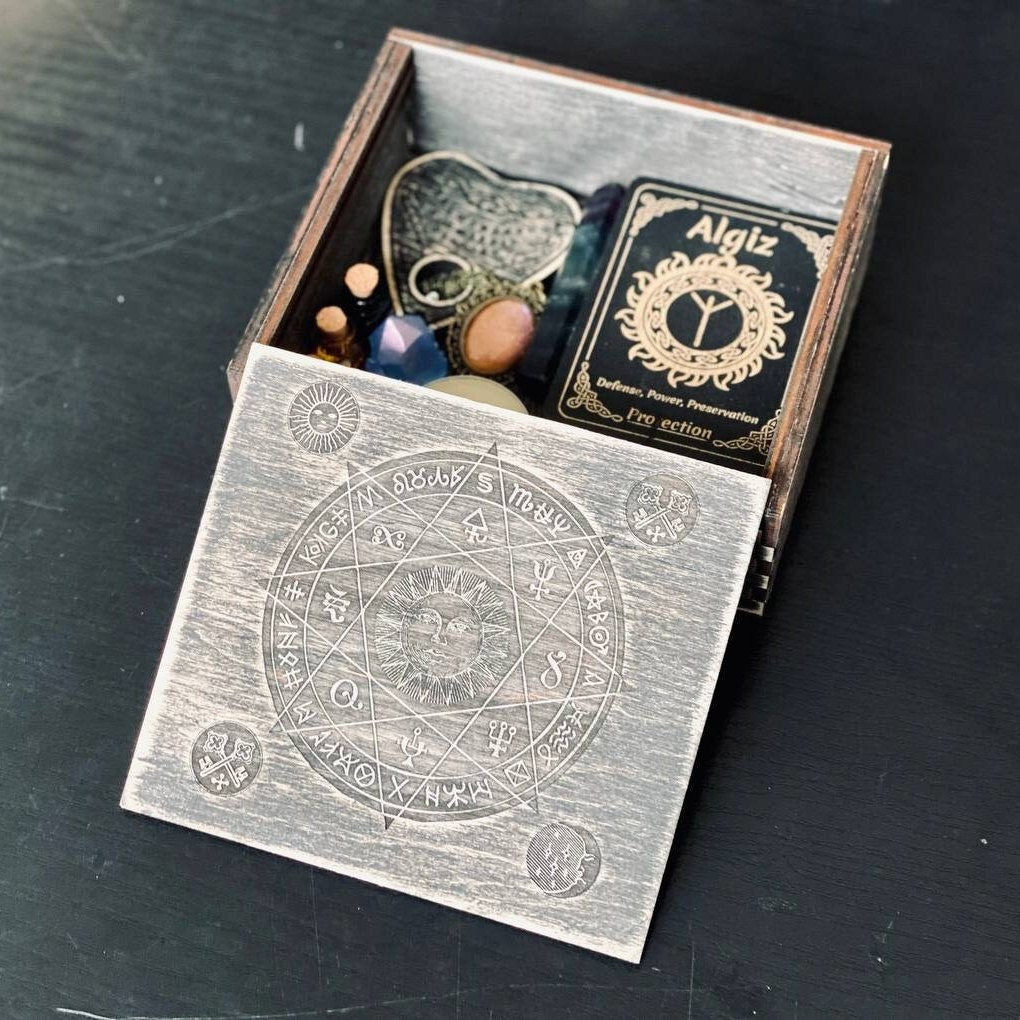 Tarot Card Holder Box – Personalized Wooden Witch Box for Crystals, Wiccan Pagan Ritual Storage