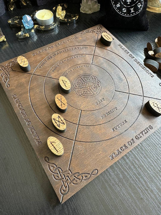 Wooden Runes Mat – Witch Altar Tool for Rune Casting & Divination