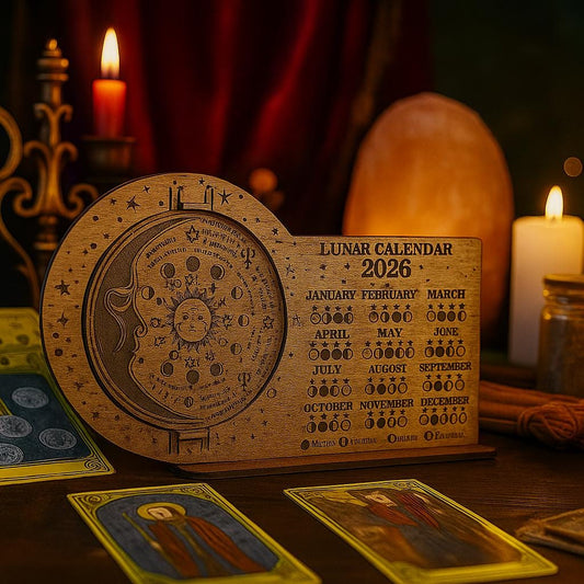 Lunar Calendar 2026 Wooden Moon Phase Board, Astrology Decor, Witchy Desk Display