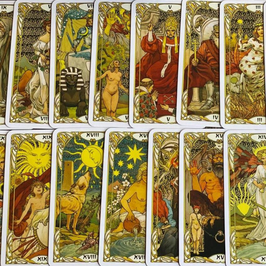 Art Nouveau Tarot Deck with Wooden Box & Reading Board Set