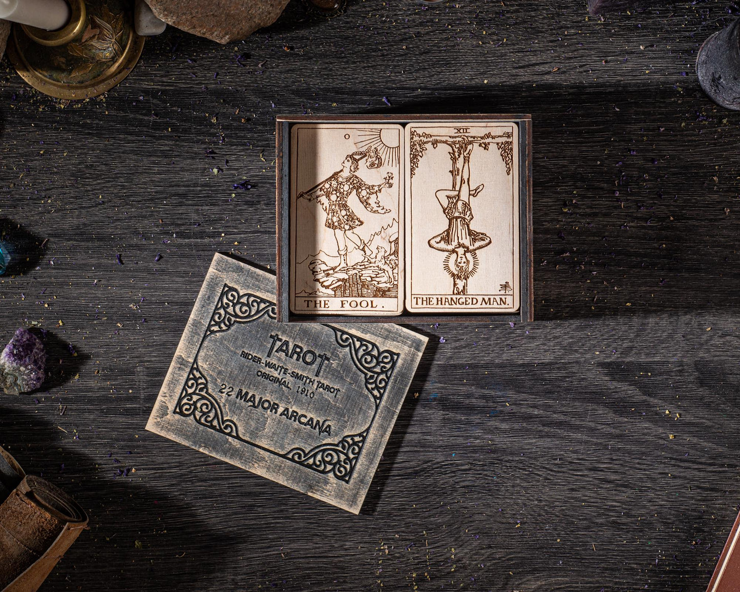 Wooden Tarot Cards 22 Major Arcana Rider Waite Natural Wood Engraved Deck with Box