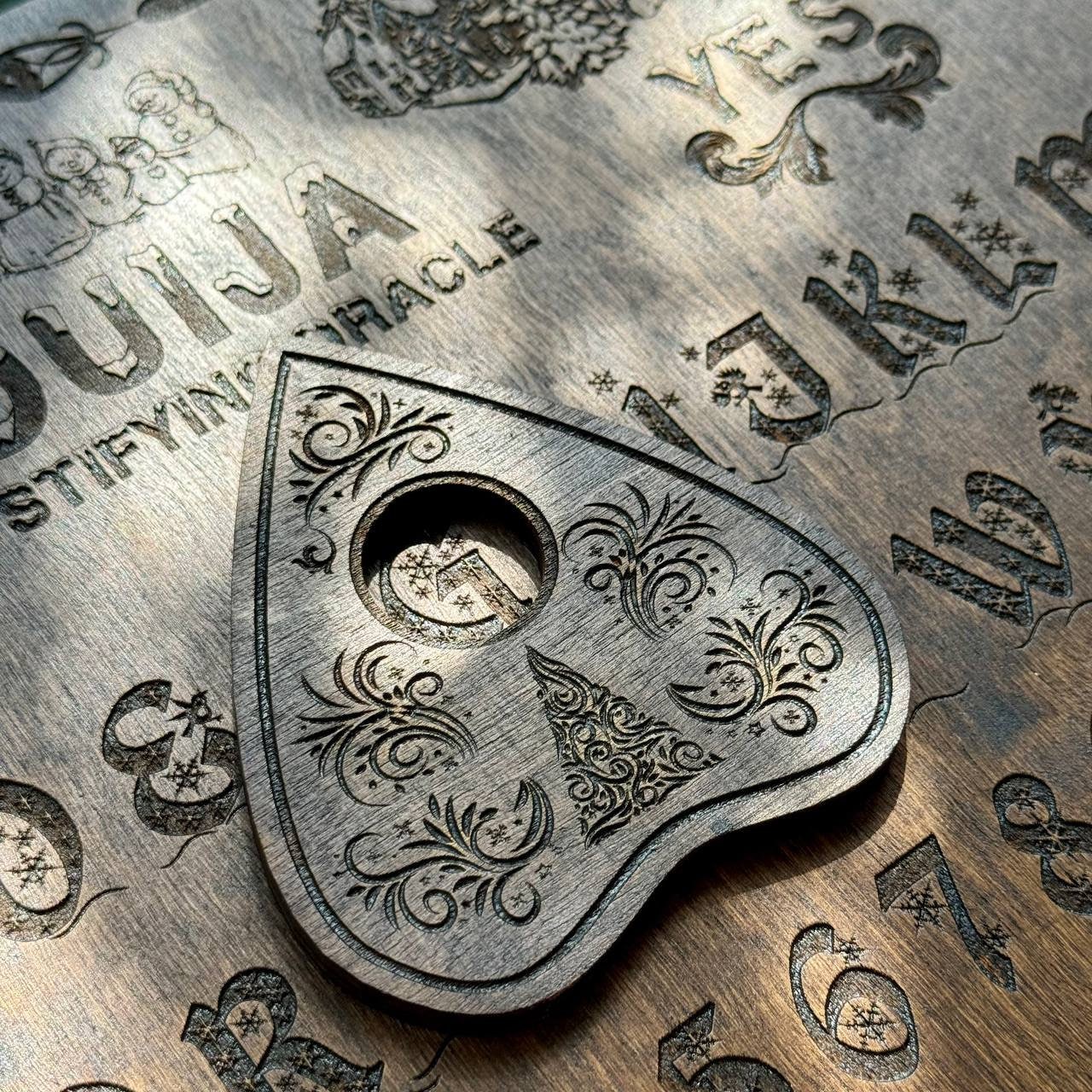 Rosewood Ouija Planchette: Christmas Tree Engraved, Occult Decor
