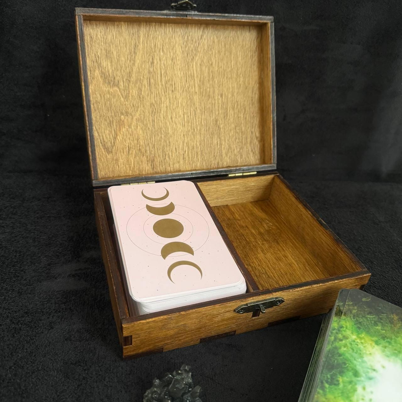 Tarot Card Box for Two Decks, Wooden Tarot Storage with Lock, Engraved Divination Case