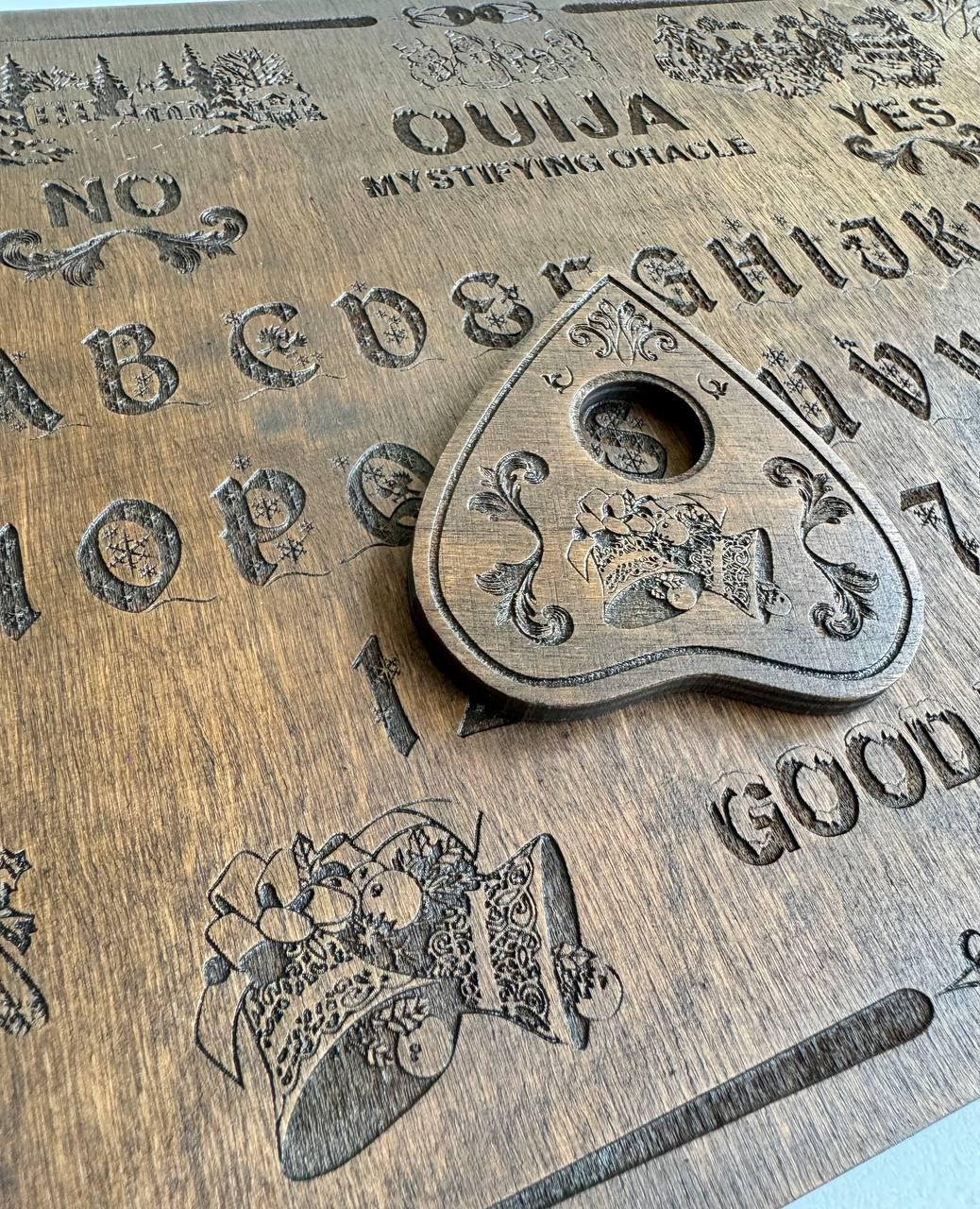 Wooden Ouija Board – Engraved Divination Tool with Mystical Planchette for Rituals