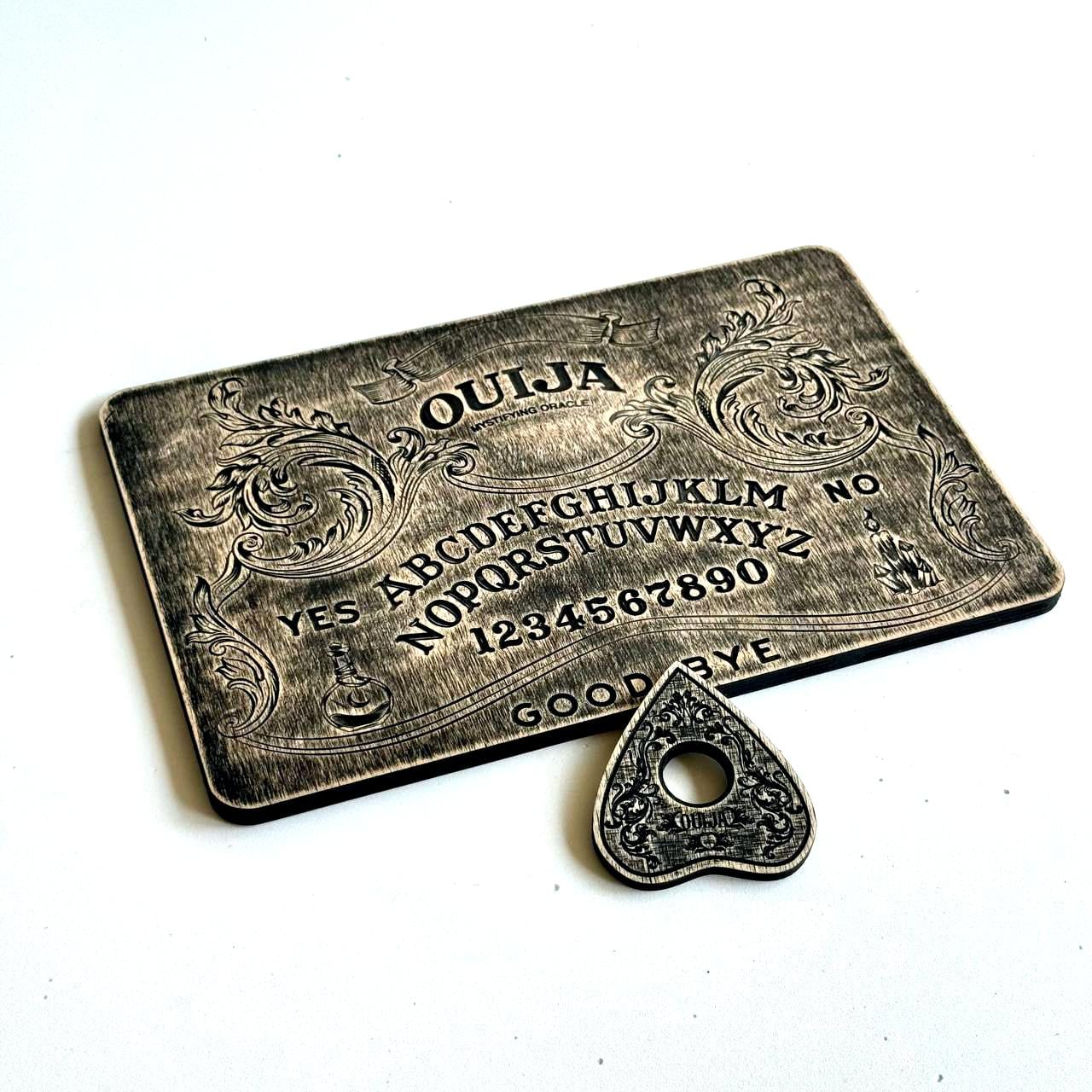 Floral Ouija Board with Planchette: Wooden Talking Spirit Board