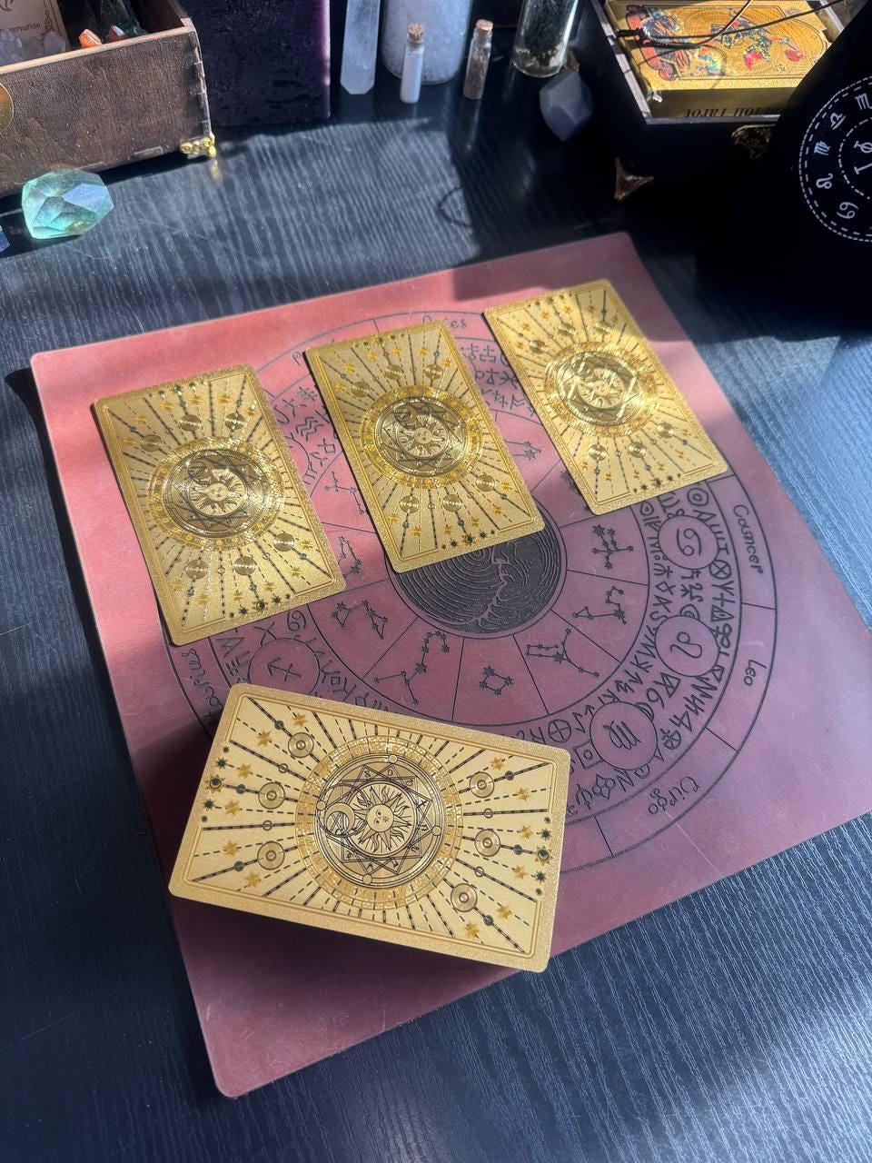 Engraved Leather Rune Mat with Zodiac Circle