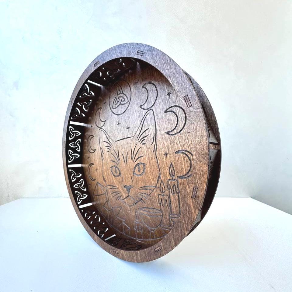 Personalized Cat Witch Altar Tray, Wenge Wood Ritual Decor