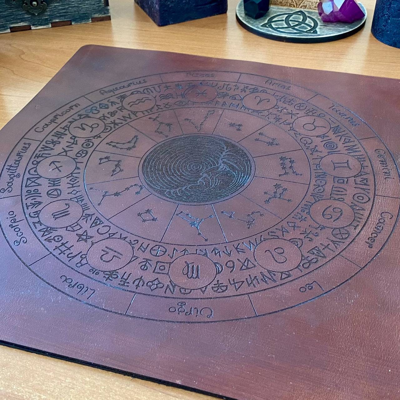 Leather Rune Casting Mat with Zodiac Circle