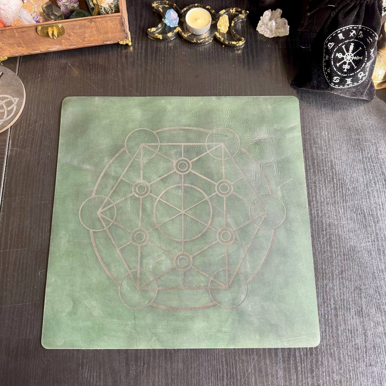 Leather Pendulum Mat with Metatron Zodiac Circle