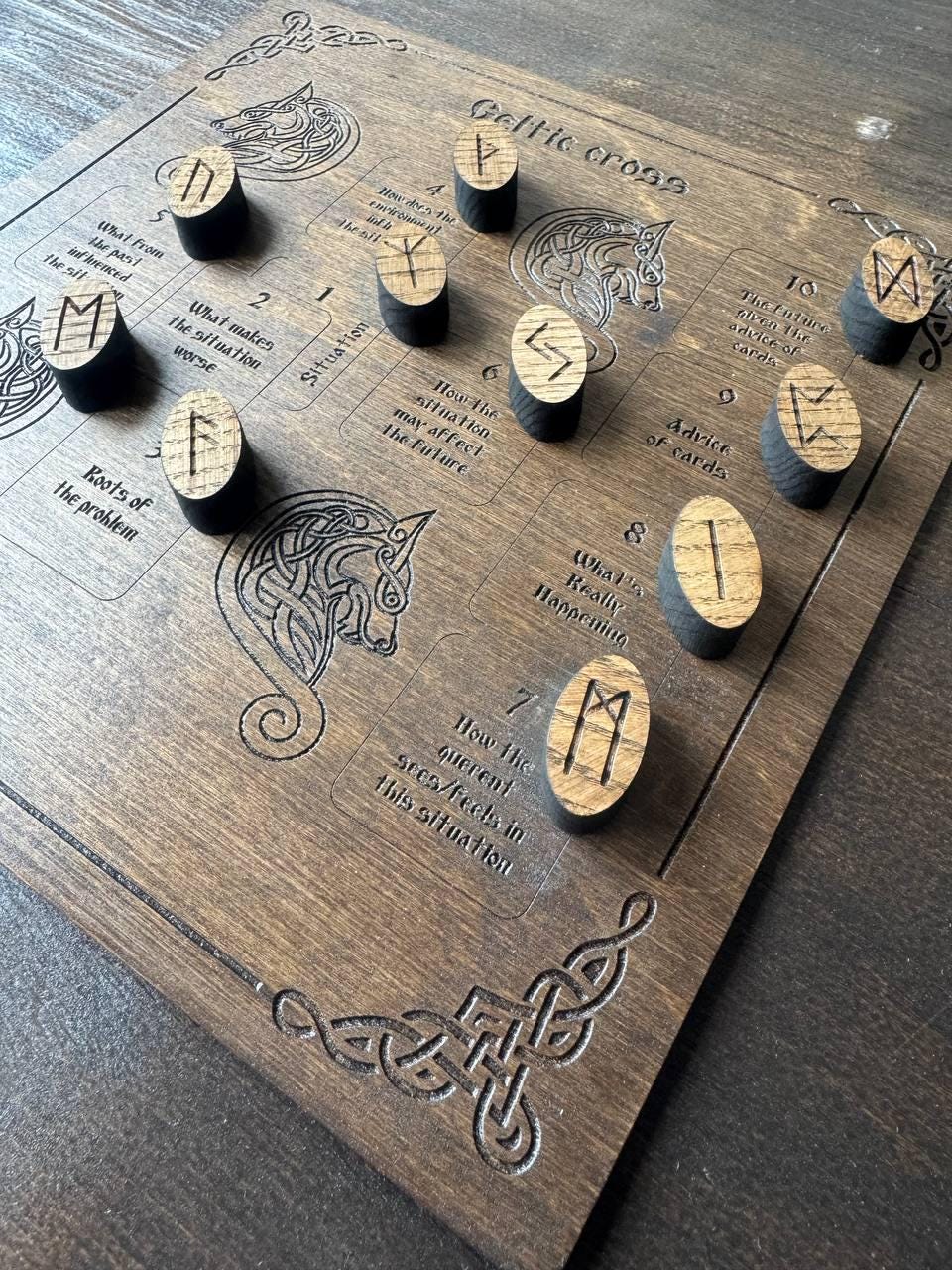 Celtic Cross Layout Rune Board Beginner Divination Grid Wooden Altar Tool