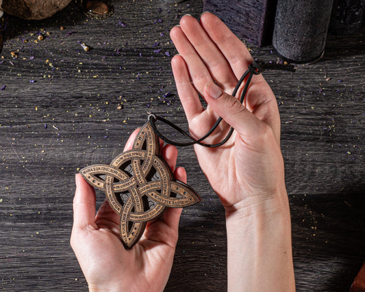 Wooden Scandinavian rune amulet Norse protection talisman