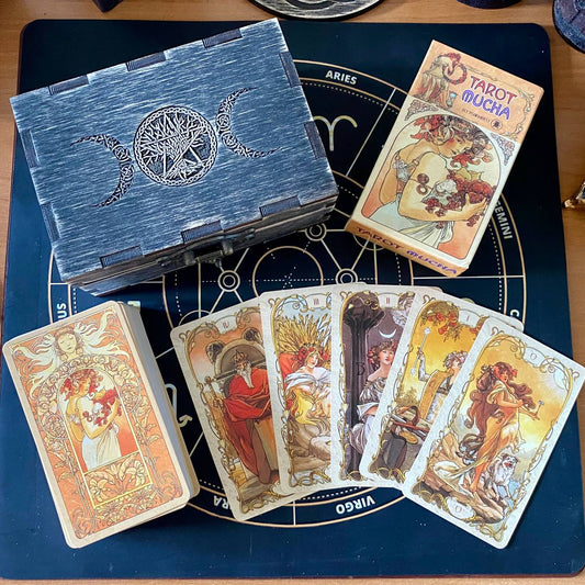 Tarot Mucha Deck with Wooden Box & Spread Board