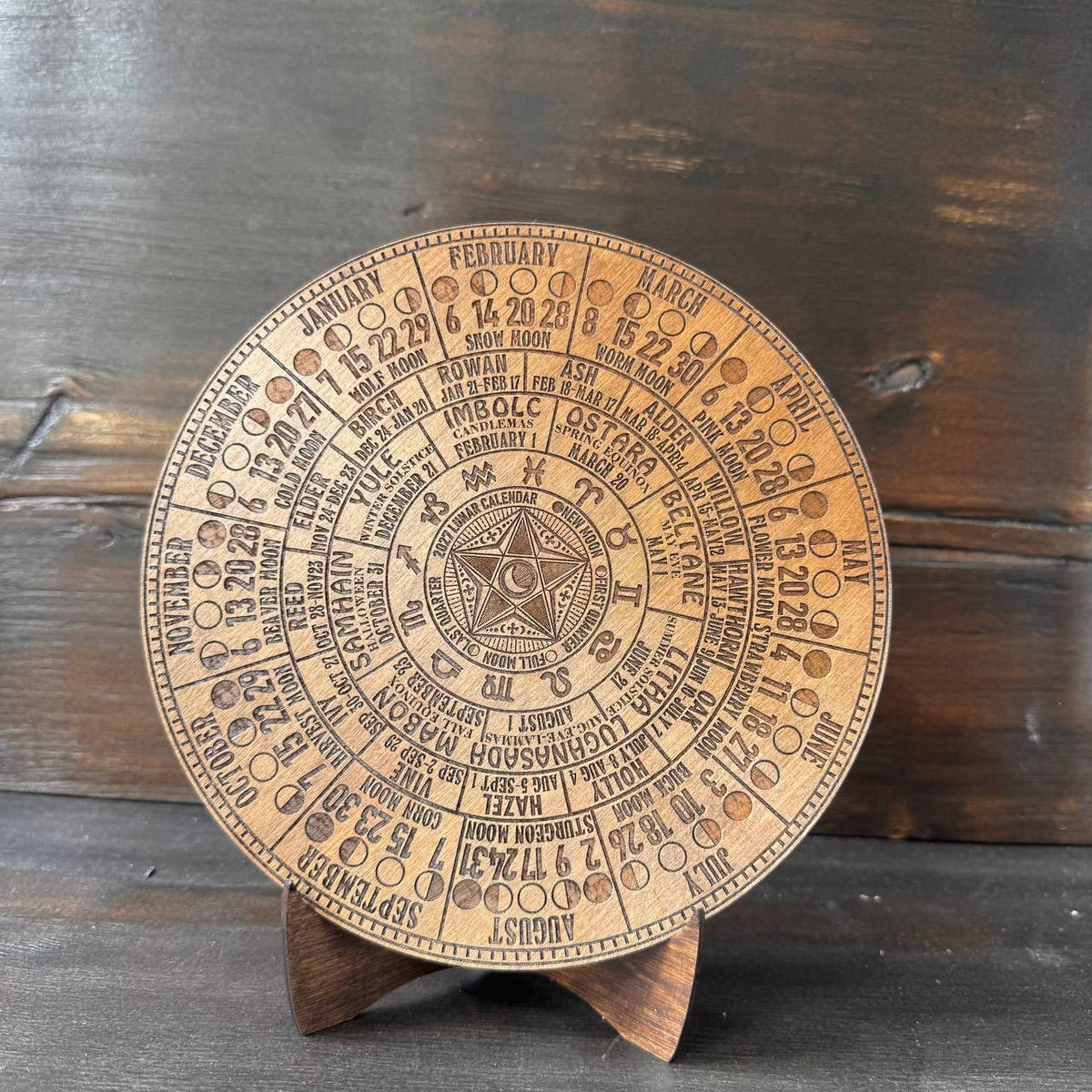 2027 Lunar Moon Phase Calendar | Wiccan Lunar Wheel with Pentagram
