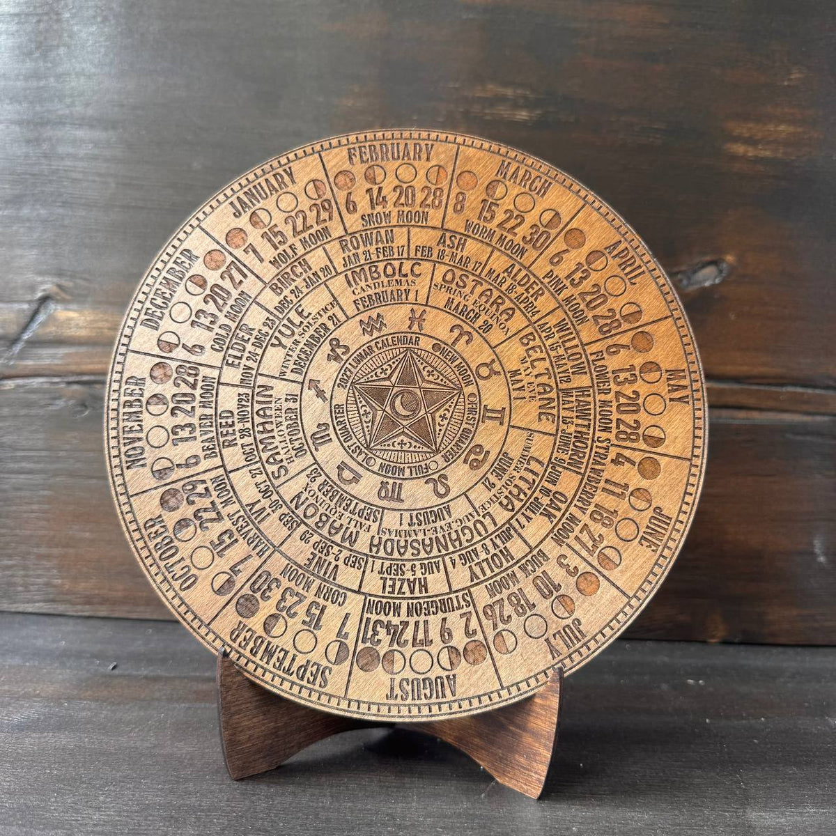 2027 Lunar Moon Phase Calendar | Wiccan Lunar Wheel with Pentagram