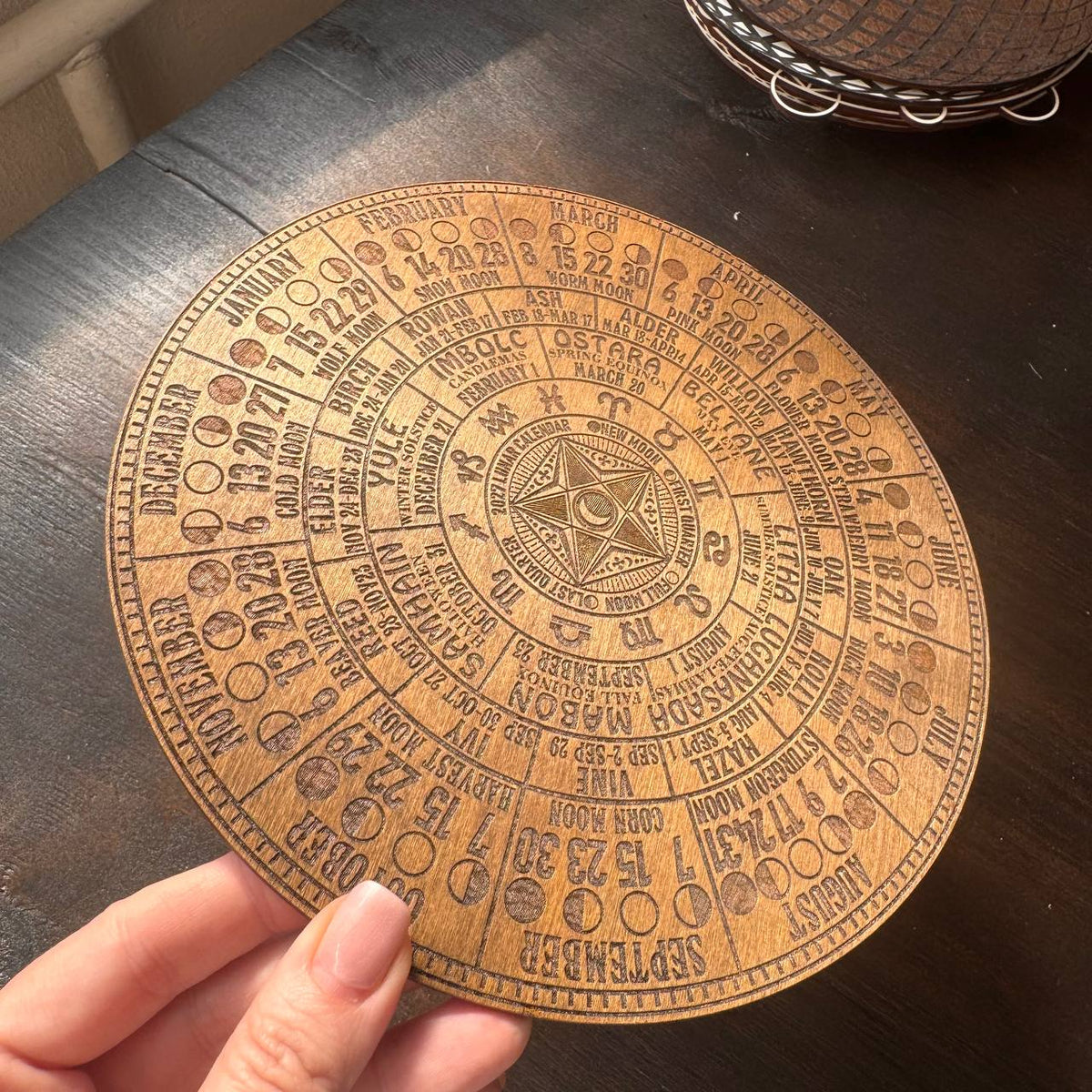 2027 Lunar Moon Phase Calendar | Wiccan Lunar Wheel with Pentagram