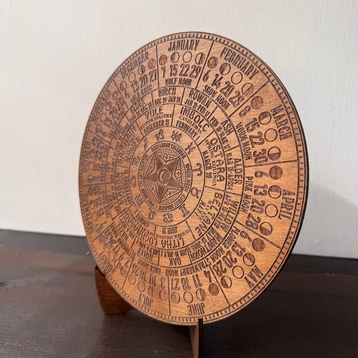 2027 Lunar Moon Phase Calendar | Wiccan Lunar Wheel with Pentagram
