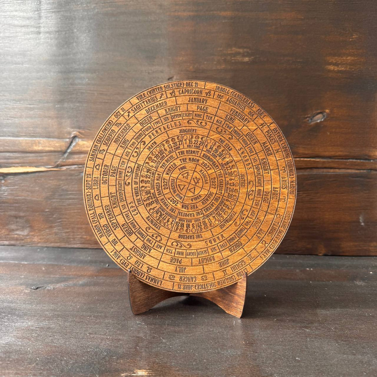 2027 Lunar Moon Phase Calendar | Wooden Moon Wheel with Stand