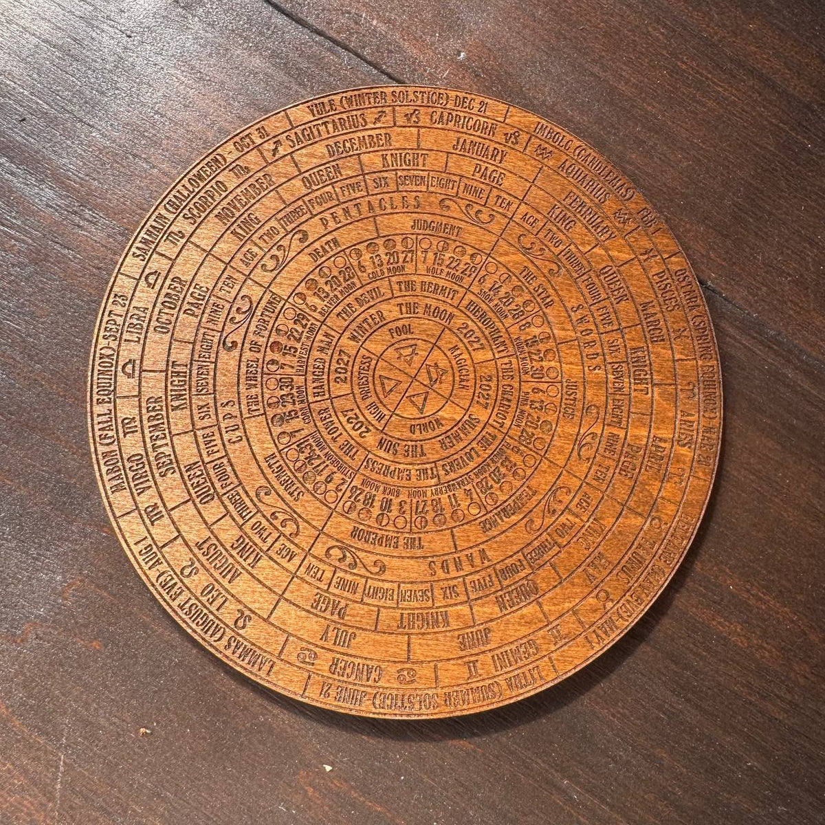2027 Lunar Moon Phase Calendar | Wooden Moon Wheel with Stand