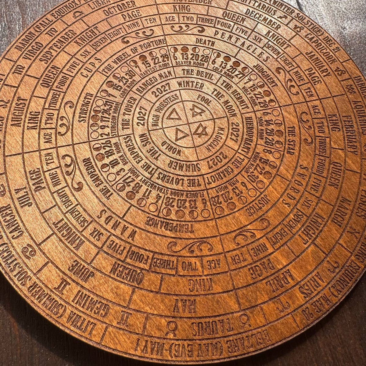 2027 Lunar Moon Phase Calendar | Wooden Moon Wheel with Stand