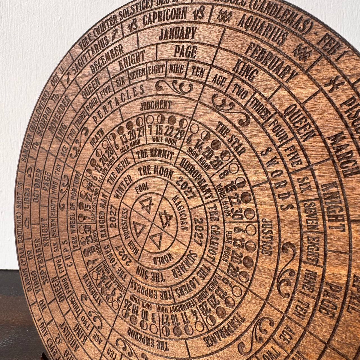 2027 Lunar Moon Phase Calendar | Wooden Moon Wheel with Stand