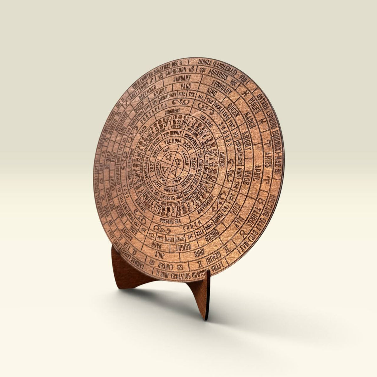 2027 Lunar Moon Phase Calendar | Wooden Moon Wheel with Stand