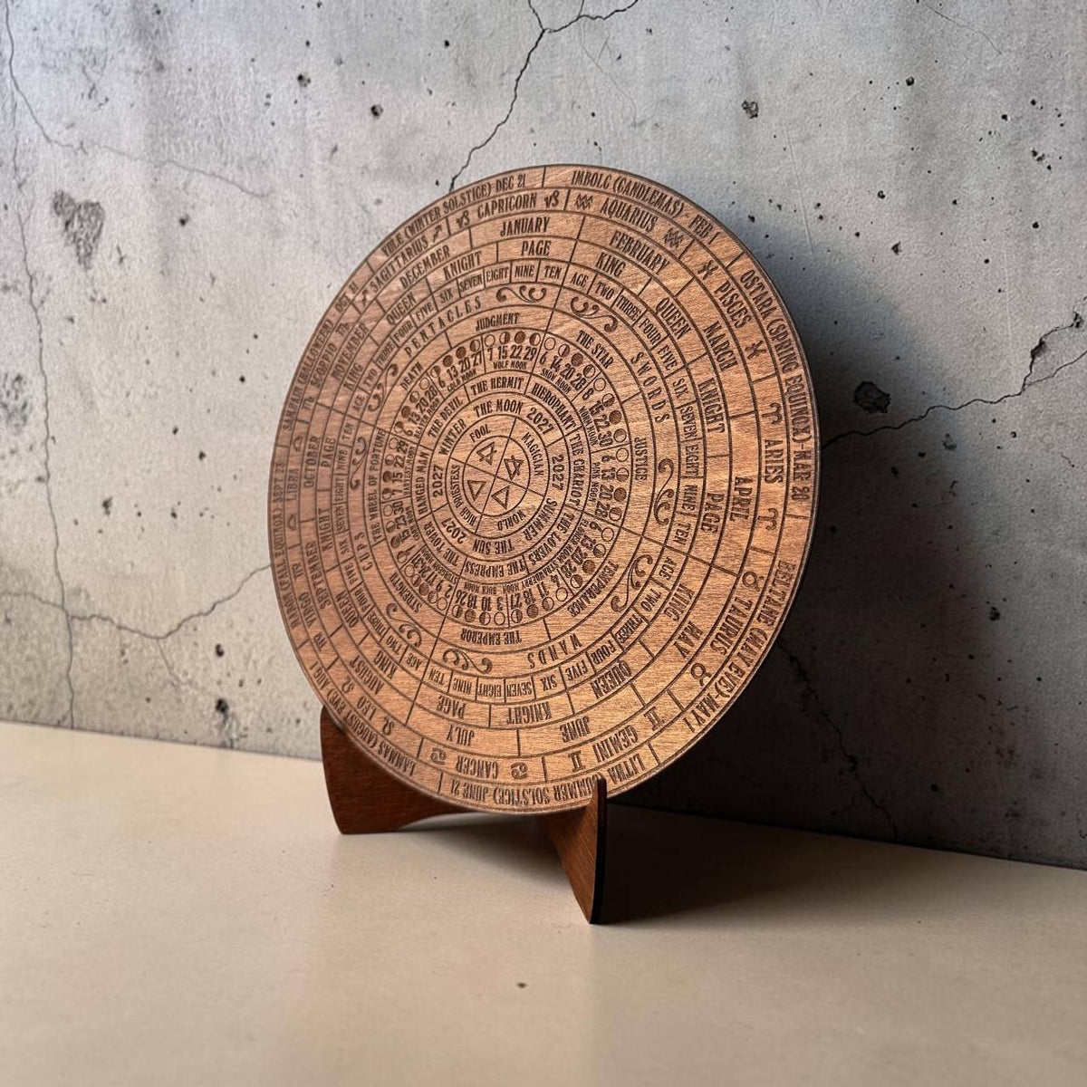 2027 Lunar Moon Phase Calendar | Wooden Moon Wheel with Stand