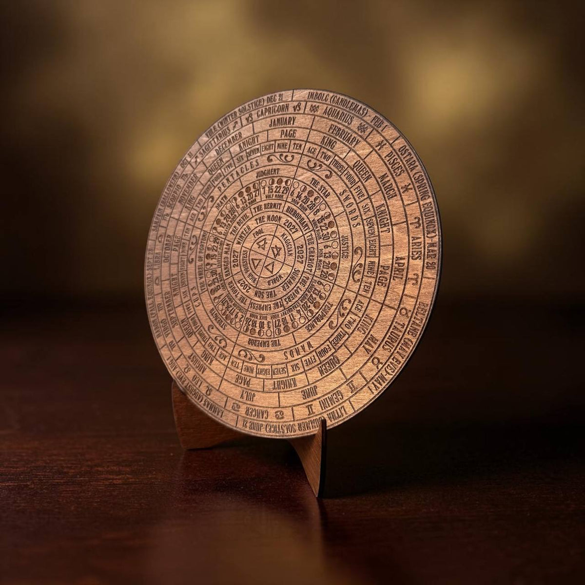 2027 Lunar Moon Phase Calendar | Wooden Moon Wheel with Stand