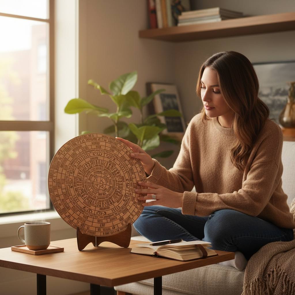 2027 Lunar Moon Phase Calendar | Wooden Moon Wheel with Stand