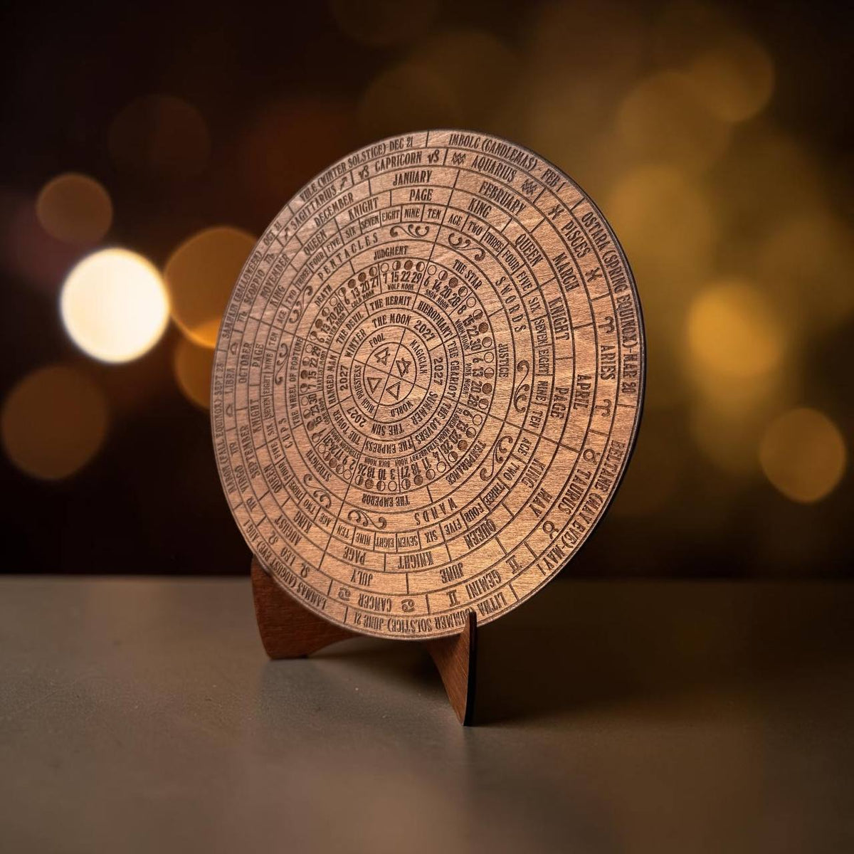 2027 Lunar Moon Phase Calendar | Wooden Moon Wheel with Stand