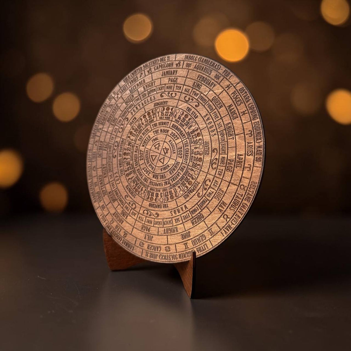 2027 Lunar Moon Phase Calendar | Wooden Moon Wheel with Stand