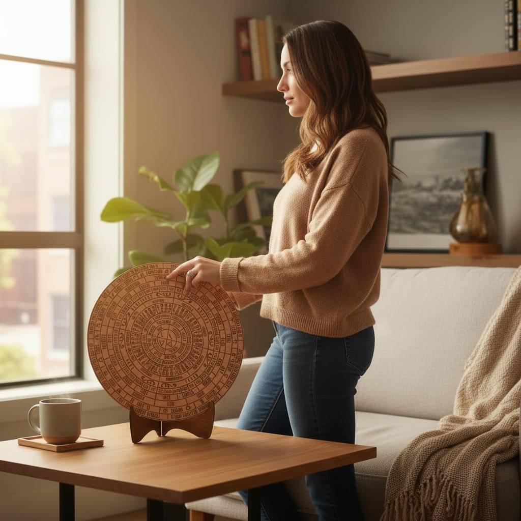 2027 Lunar Moon Phase Calendar | Wooden Moon Wheel with Stand