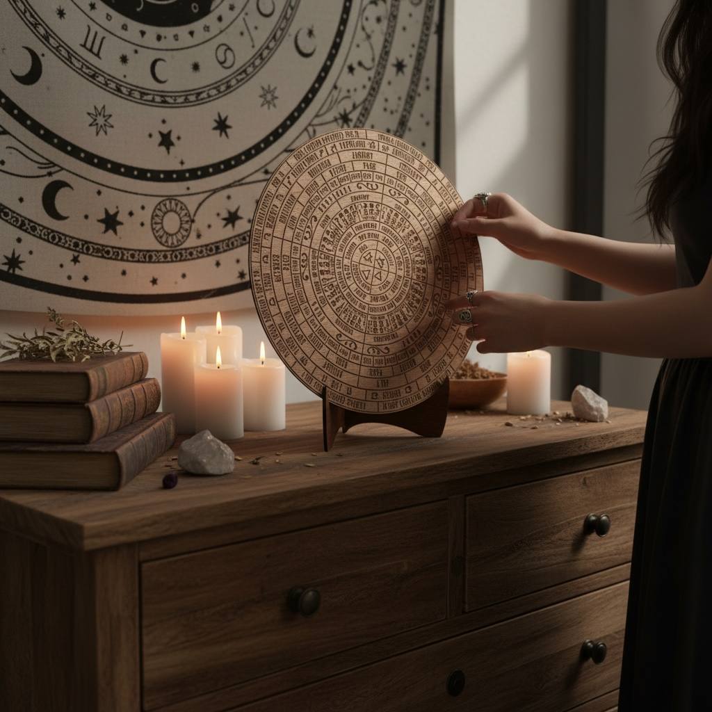2027 Lunar Moon Phase Calendar | Wooden Moon Wheel with Stand
