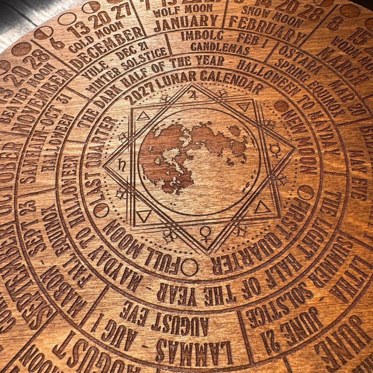2027 Moon Phase Calendar | Wooden Lunar Planner with Stand