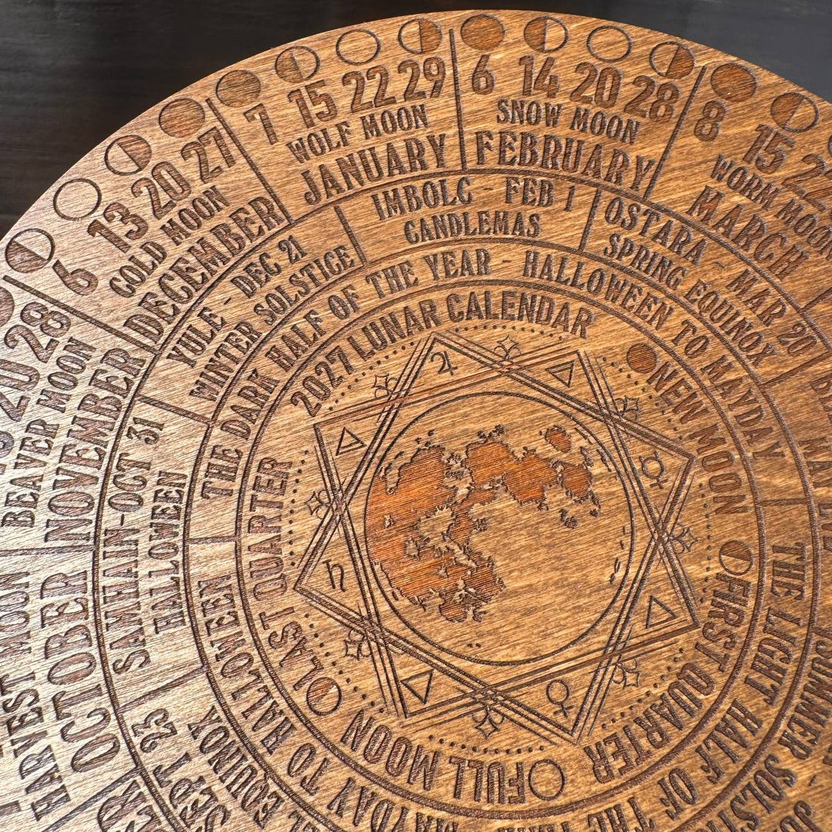 2027 Moon Phase Calendar | Wooden Lunar Planner with Stand