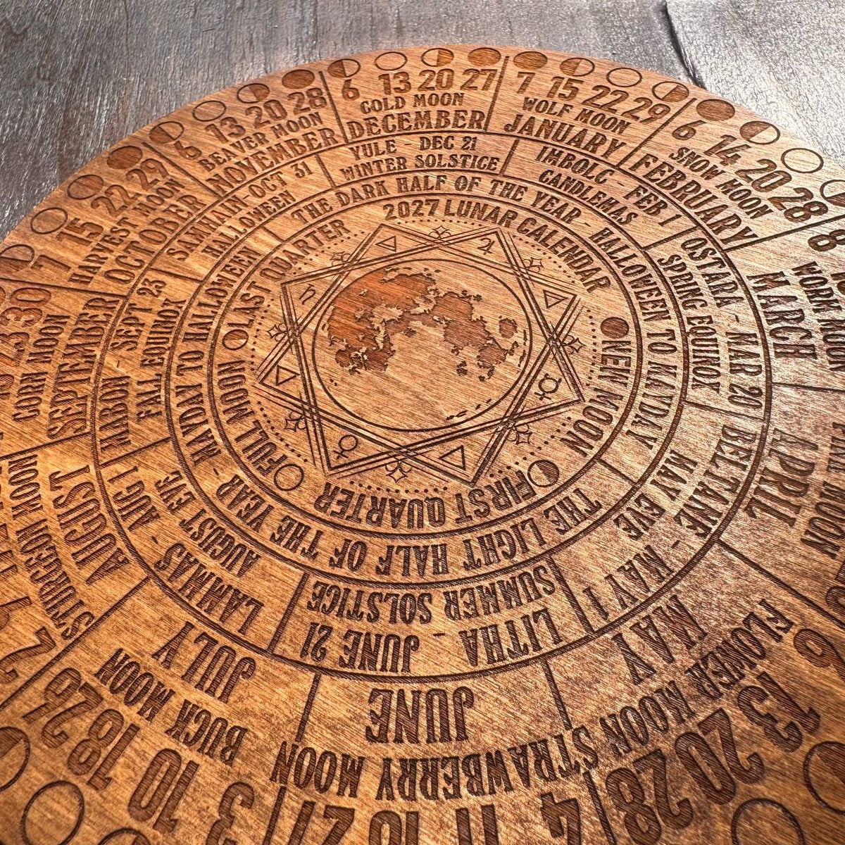2027 Moon Phase Calendar | Wooden Lunar Planner with Stand
