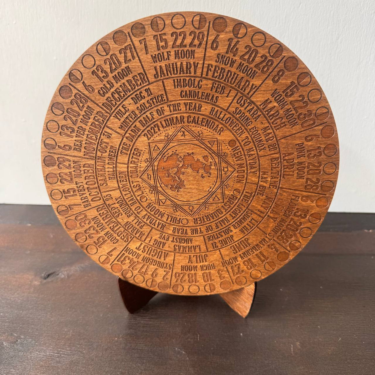 2027 Moon Phase Calendar | Wooden Lunar Planner with Stand