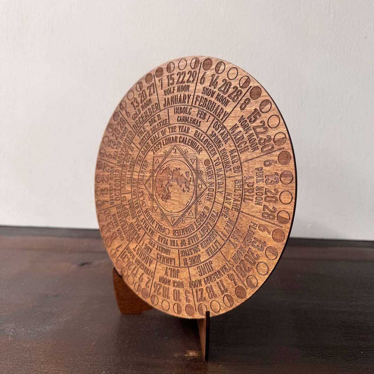 2027 Moon Phase Calendar | Wooden Lunar Planner with Stand