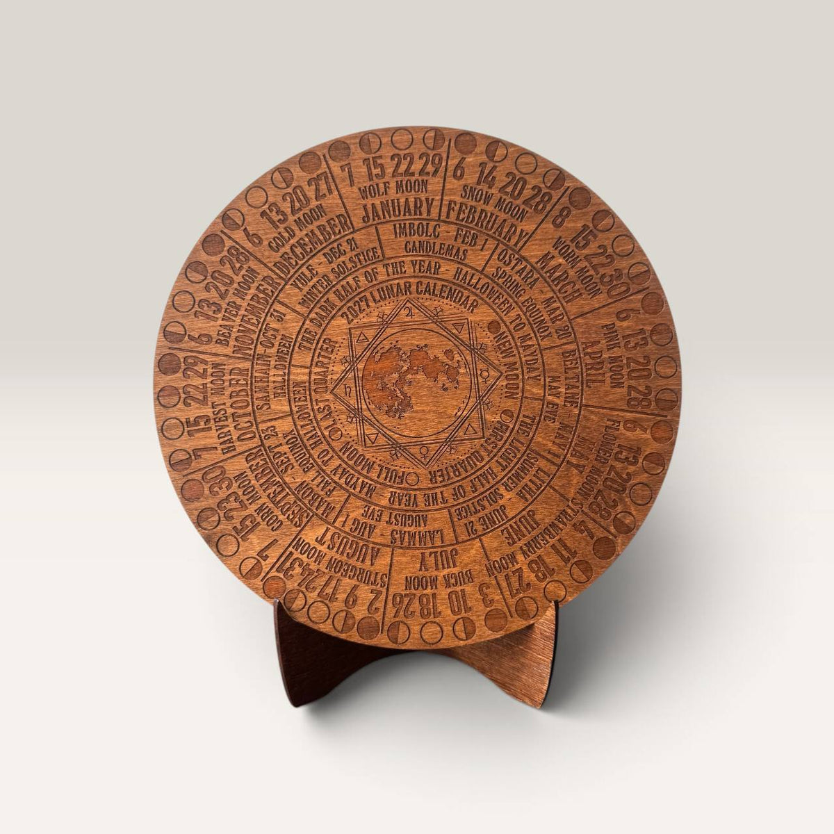 2027 Moon Phase Calendar | Wooden Lunar Planner with Stand