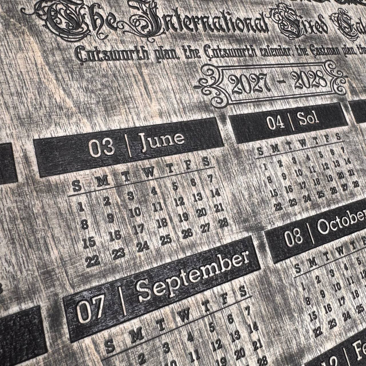 2027–2028 13 Month Calendar, Cotsworth Plan, Wooden Wall Art