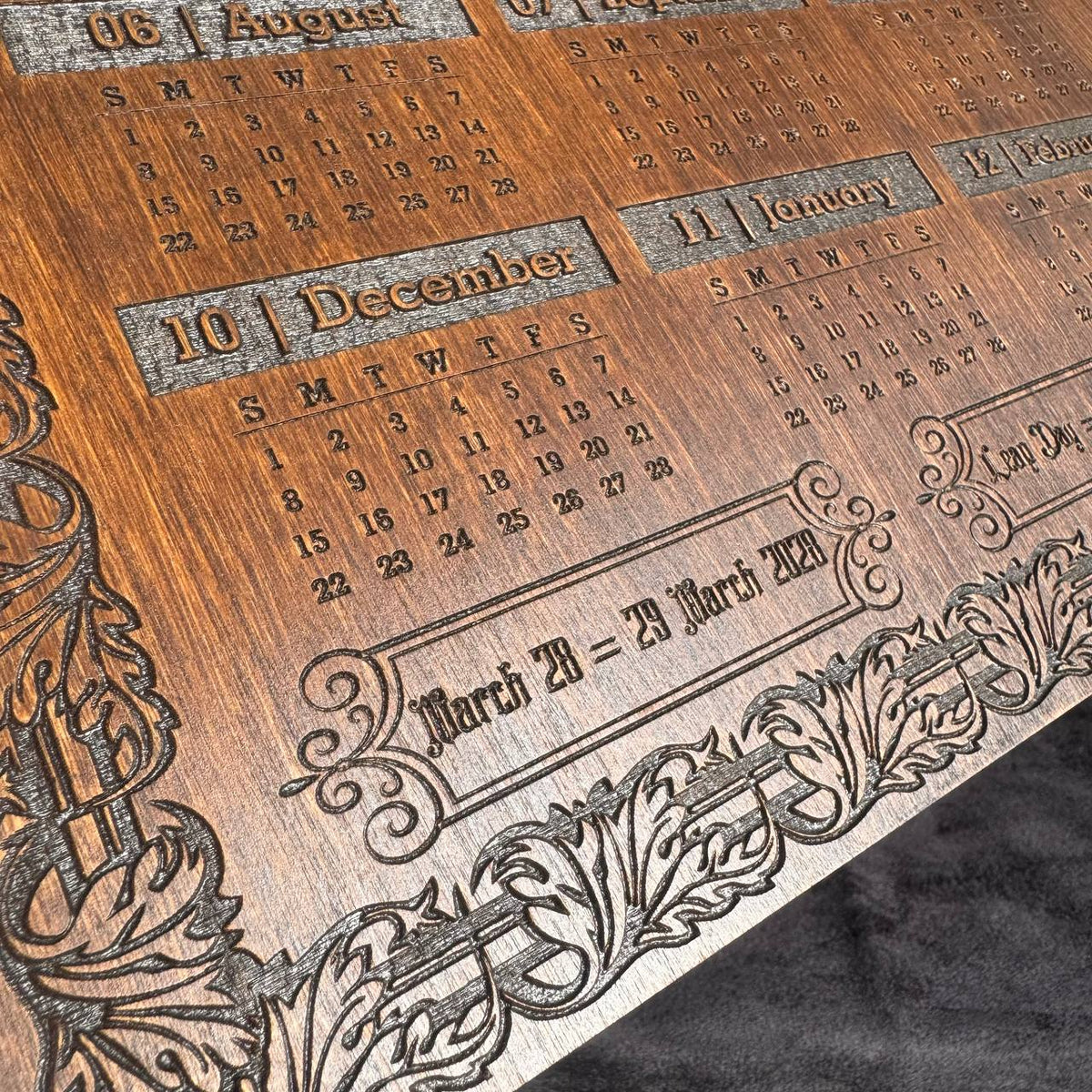 2027–2028 13 Month Calendar, International Fixed Calendar, Wooden Wall Decor