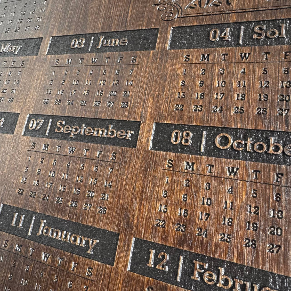 2027–2028 13 Month Calendar, International Fixed Calendar, Wooden Wall Decor