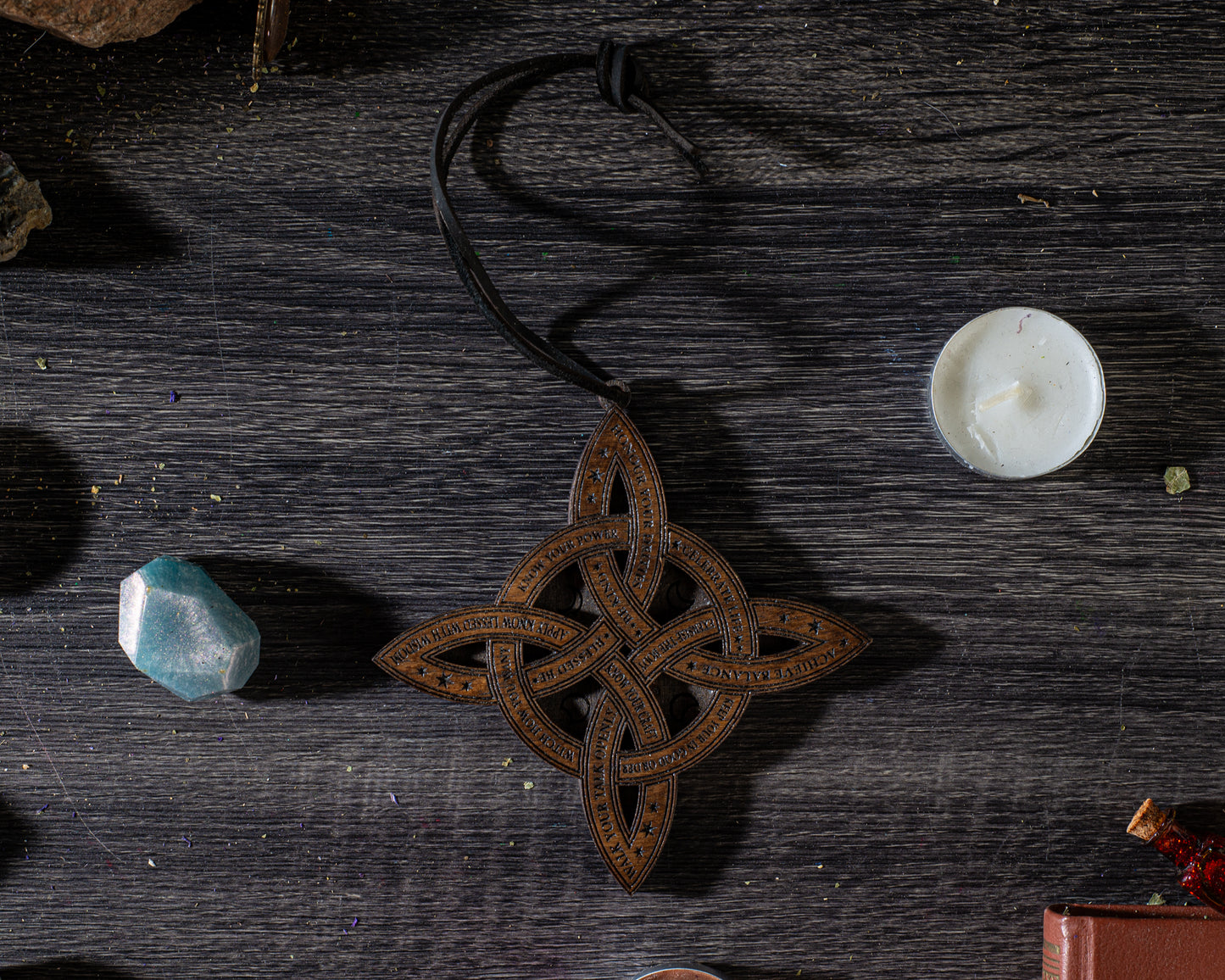 Engraved rune symbol wooden charm for spiritual use